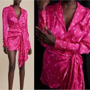 Acler Dress Womens 4 Pink Wrap Jacquard Satin Evanston Date Night Glam Romantic
